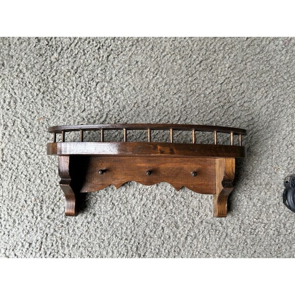 VTG Wooden Hat Rack W Spindle Rail Shelf  Rustic Cottage Core - Picture 1 of 5